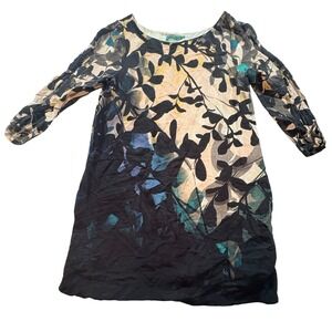 Maeve Anthropologie Abstract Botanical Print Mini Shift Dress Black Teal Large
